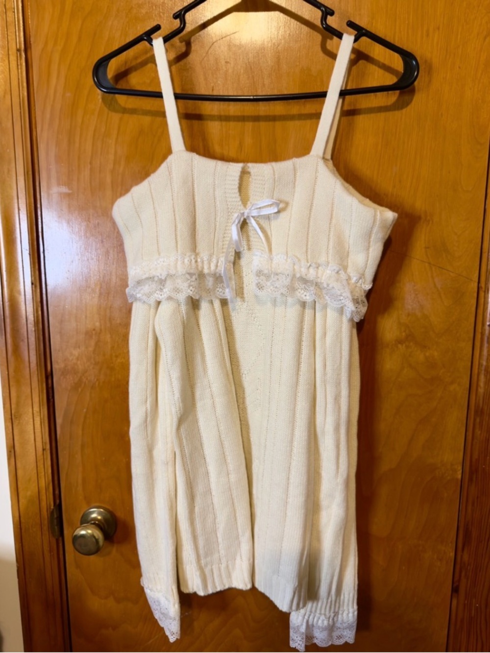Cream Lace-Trim Knit Cami Top